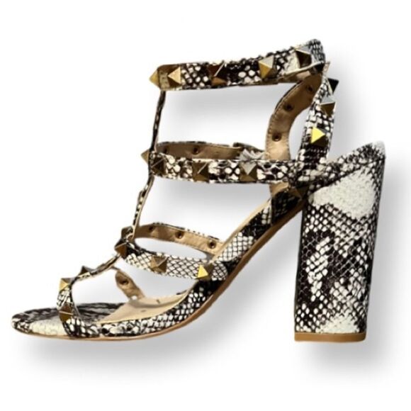 Designer Inspired Snake Skin Pattern Rockstud Strappy Heel Sandal Size 36 - Picture 3 of 4